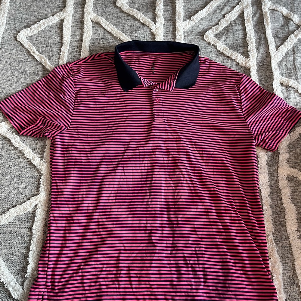 Men's Striped Pink and Black Polo Shirt
